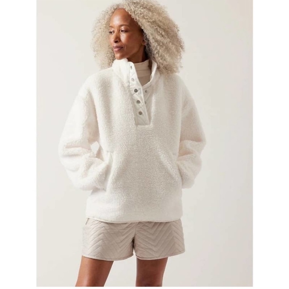 Athleta Cozy Sherpa Snap Sweatshirt Magnolia White Size Small